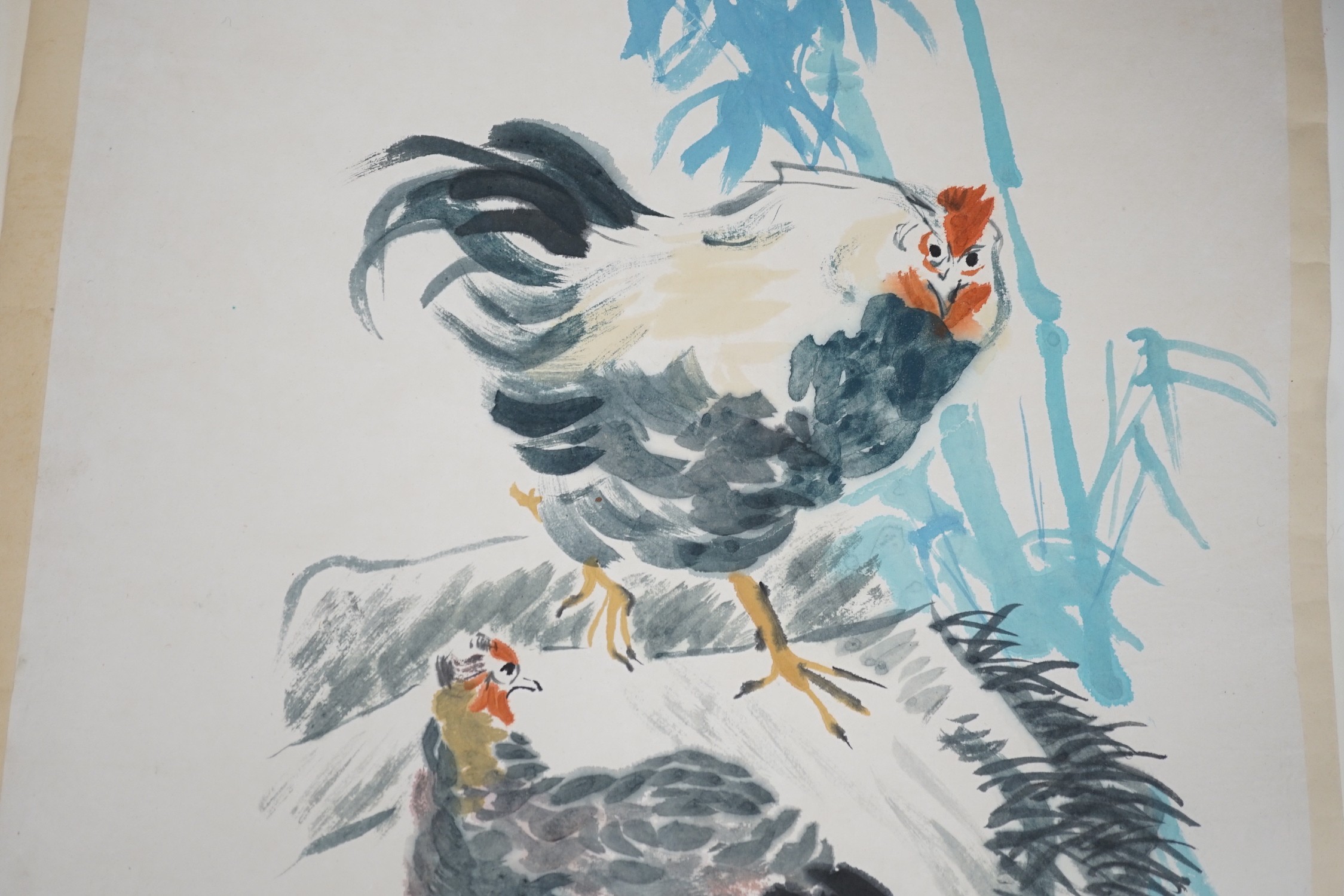 Chinese School, watercolour, Study of chickens, 72 x 48cm, unframed